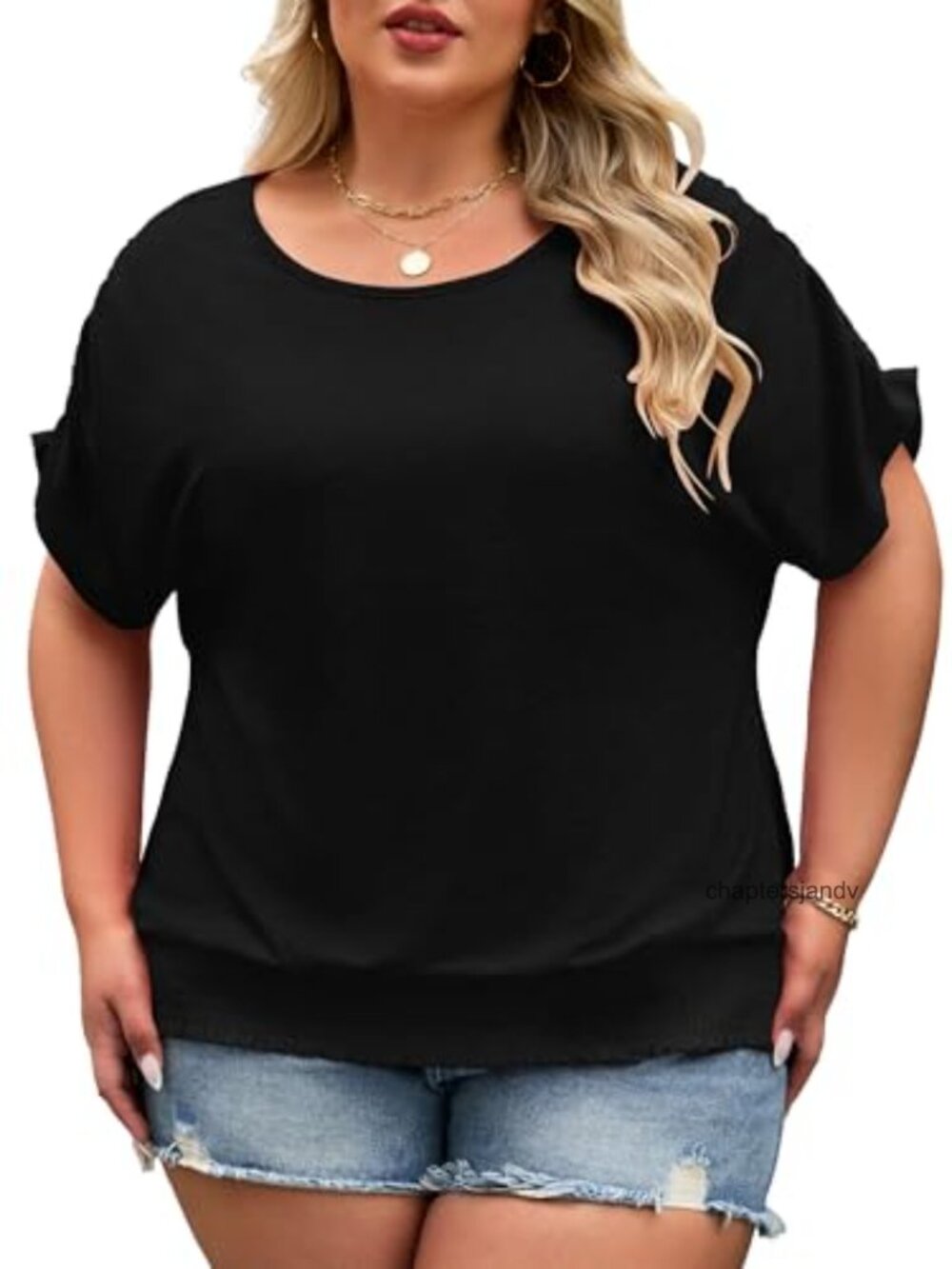 Plus Size Boho Boat Neck Short Sleeve Smocked Summer T-Shirt